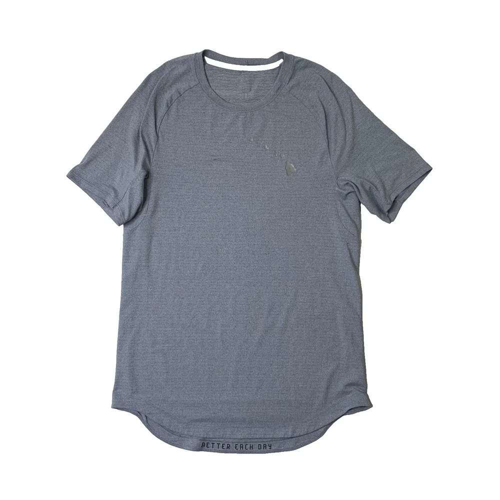 Lululemon Shirt Mens Small Dresden Blue Drysense Drop Cut Hawaiian Islands Logo